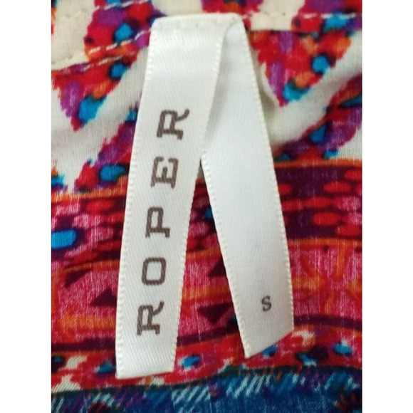 Roper Diamond Print Snap Front Top Boho Contrast Trim Small - Picture 5 of 6